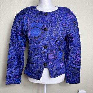Carole Little Women's Blazer Jacket Purple Blue Floral Quilted Liner No Size Tag